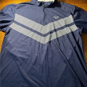 Men's Casual Navy 1/4 zip Vice Golf Shirt with White Stripes, XL